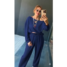 Ulak Handmader Kadın Uzun Kollu Tek Omuzdan Açık Viskon Iki Iplik Bluz ve Pantolon Ikili Takım