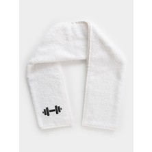 LIWOGY 50 x 90 cm Dumbell Nakışlı Spor Havlusu Pamuklu Beyaz Renk Modern Tasarım