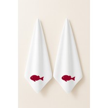 LIWOGY Balık Nakışlı Ikili Havlu El & Yüz & Saç Havlu Seti