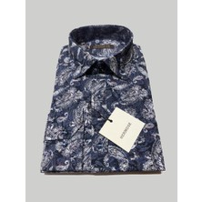 Hermose Lacivert Paisley Desenli Erkek Gömlek