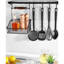 Karteya 1.kalite Siyah Retro Mutfak Seti Askılı ve Sepetli Askı ve Kanca Mutfak Düzenleyici