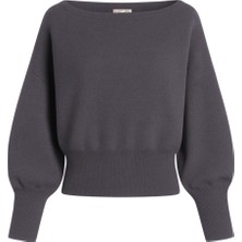 Mixray 6988 Kadın Asimetrik Rib Kesim Kayık Yaka Triko Kazak Antrasit