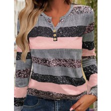 Ulak Handmader Kadın Uzun Kollu Yakadan Düğmeli Çizgili Desenli Süprem Bluz