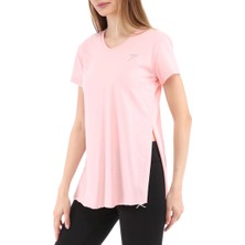 Raru Kadın %100 Pamuk V Yaka T-Shirt Fragum Pembe