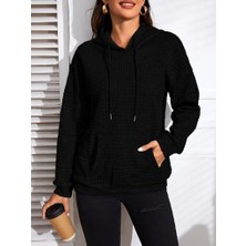 Ulak Handmader Kadın Uzun Kollu Kapşonlu Bağcıklı Cepli Capitone Sweatshirt