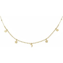 Nisera Jewellery Nisera Charm Sallantılı Ay ve Yıldız Altın Kolye