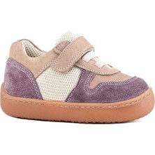 Rakerplus Bob Hakiki Deri Mor Pudra Barefoot Cırtlı Lastikli Bebek Sneaker Ayakkabı