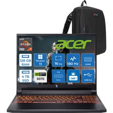 Acer Nitro V 16S Aı Amd Ryzen™ 7 260 128GB Ddr5 4tb SSD 8GB/RTX5070 95W 16"qhd+ 2560X1600 180Hz IPS WIN11PRO Gaming Bilgisayar. NHQYYEY001P35+ZETTAÇANTA