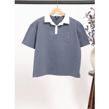 For You Man Oversize Polo Yaka Sprey Wash T-Shirt – Mavi | Boxy Fit Erkek Tişört