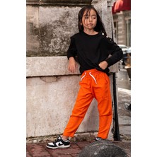 For You Kids 2'li Omuz Düğmeli Turuncu Gabardin Pantolon Takım