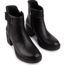 Emel Ayakkabı Hakiki Deri Modern Sade Kalın Topuk Bot 15852 Siyah