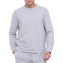 Raru Pamuklu Bisiklet Yaka Basic Sweatshirt Porta Gri Melanj