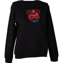 Trender Cheryy Baskılı Siyah Kadın Sweatshirt 26KL71S95004
