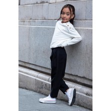 For You Kids 2'li Omuz Düğmeli Bel Fırfırlı Siyah Gabardin Pantolon Takım