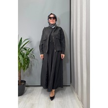 Ghisa Ceketli Beli Büzgülü Elbise Siyah 26KGSTKM3196