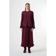 Misswhence Güpür Detaylı Etek Takım Bordo 38004