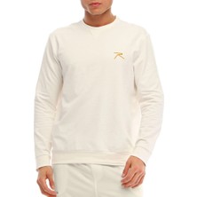 Raru Pamuklu Bisiklet Yaka Basic Sweatshirt Porta Ekru