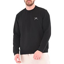 Raru Pamuklu Bisiklet Yaka Basic Sweatshirt Porta Siyah