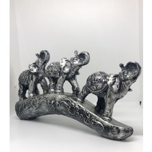 Lebron Dekoratif Sıralı 3'lü Fil Ailesi Biblo Heykel Gümüş-Siyah