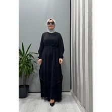 Misswhence Nakış ve Fermuar Detaylı Cupra Ipek Elbise Siyah 37800