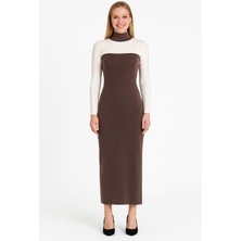 For You Moda Ottoman Kumaş Uzun Elbise – Kahverengi | Şık Kolsuz Boyundan Bağlamalı