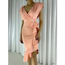 Bosel Scuba Kumaş Önü Fırfırlı Midi Boy Elbise