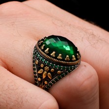 Mem Güney Silver Özel Kesim Yeşil Zirkon Taşlı 925 Ayar Erkek Gümüş Yüzük