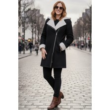 Barbora Kadın Günlük Siyah Kaşe Kaban Kalın Polyester Malzeme ve Uzun Kol Özelliğiyle