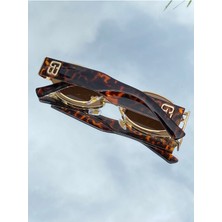Bappir Oval Gold Çerçeve Trend Unisex Kahve Renk Leoparlı Güneş Gözlüğü