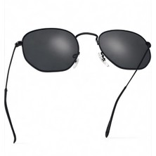 Bappir Kadın Beşgen Metal Çerçeve Güneş Gözlüğü Yüksek Kalite UV 400 Siyah Kahve Desenli