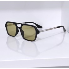 Bappir Retro Dikdörtgen Tarz Güneş Gözlüğü Siyah Çerçeve Haki Cam