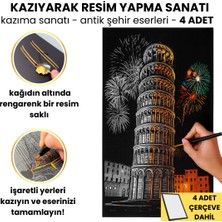 Minyaturia Kazıma Çizim Seti – Antik Şehir Eserleri 4 Adet - Gökkuşağı Kağıt | Hediyelik Hobi Seti - Kazıma Kağıdı A3