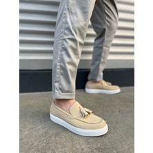 Khi-Zai JY153 Bloom Bağcıksız Püsküllü Süet Erkek Günlük Spor Klasik Ayakkabı Sbt - Krem