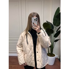 Alyalis Butik Penye Garnili Kapşonlu Mont - Ekru