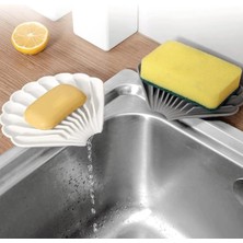 Tineke Beyaz Renk Kaymaz Istiridye Şekilli Silikon Sabunluk Sabun Depolama Tutucu ve Taşınabilir Sabunluk