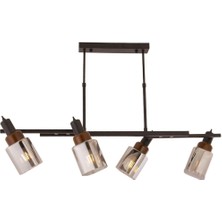 Avonni Avonnı AV-60415-4Y-BSY Siyah Boya Modern Avize E27 Metal Ahşap Cam 100X35CM