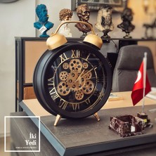 İki Yedi Konsept Ossian Çalar Saat Görünümlü Çarklı Yer Saati, Büyük Masa Konsol Saati, Ofis Ev Dekoratif Hediye