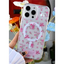 Go Aksesuar Iphone 16 Promax Çiçekli Gerçek Magsafe Özellikli Baskılı Şeffaf Kılıf
