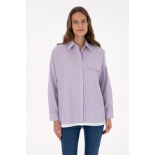 U.S. Polo Assn. Kadın Mor Çizgili Uzun Kollu Gömlek 50316369-VR245