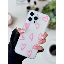 Go Aksesuar Iphone 16 Promax Uyumlu Mat Baskı Pembe Kalp Parmak Izi Bırakmaz Şeffaf Kılıf