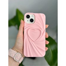 Go Aksesuar Apple Iphone 14PLUS - 15PLUS Uyumlu 3D Mat Saten Kalp Kabartma Desenli Darbe Önleyici Silikon Kılıf