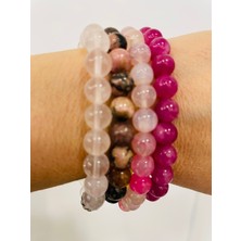 Alev Pembe Kuvars , Rodonit , Bağlılık Bileklik Seti .