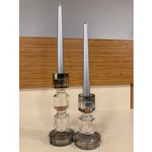Şamdan Mumluk 2'li Kristal Boğum Model Füme Renk Yükseklik 21-15 cm Çap 8 cm