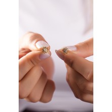 Sunshine 925 Ayar Gümüş , Gold Kaplamalı Taşlı Çiçek Tasarım Küpe