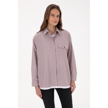 U.S. Polo Assn. Kadın Bordo Çizgili Uzun Kollu Gömlek 50316369-VR177