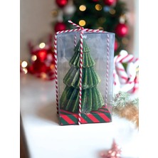 Vola Collection Yılbaşı Noel Kutulu Simli Yeşil Çam Ağacı Mum - Yılbaşı Hediyesi