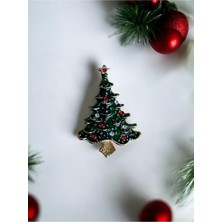 Vola Collection Yılbaşı Noel Çam Ağacı Taşlı Broş Yaka Iğnesi