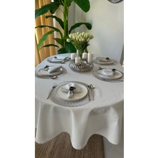 Decamor Home Keten Dokulu Gümüş Simli Oval Masa Örtüsü (Peçete Dahil Değil)