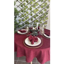 Decamor Home Kadife Dokulu Leke Tutmaz Bordo Yuvarlak Masa Örtüsü(Peçete Dahil Değil)