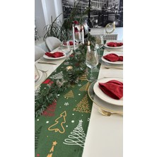 Decamor Home Yeni Yıl Temalı Yeşil Ağaç Desenli Runner Yılbaşı Runner (Peçete Dahil Değil)